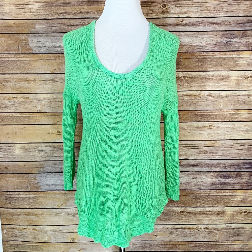 Zara Knit Bright Green Open Knit ScoopNeck Sweater